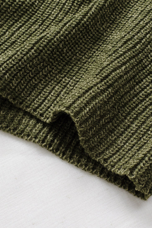 Zipped Turtleneck Drop Shoulder Knit Sweater